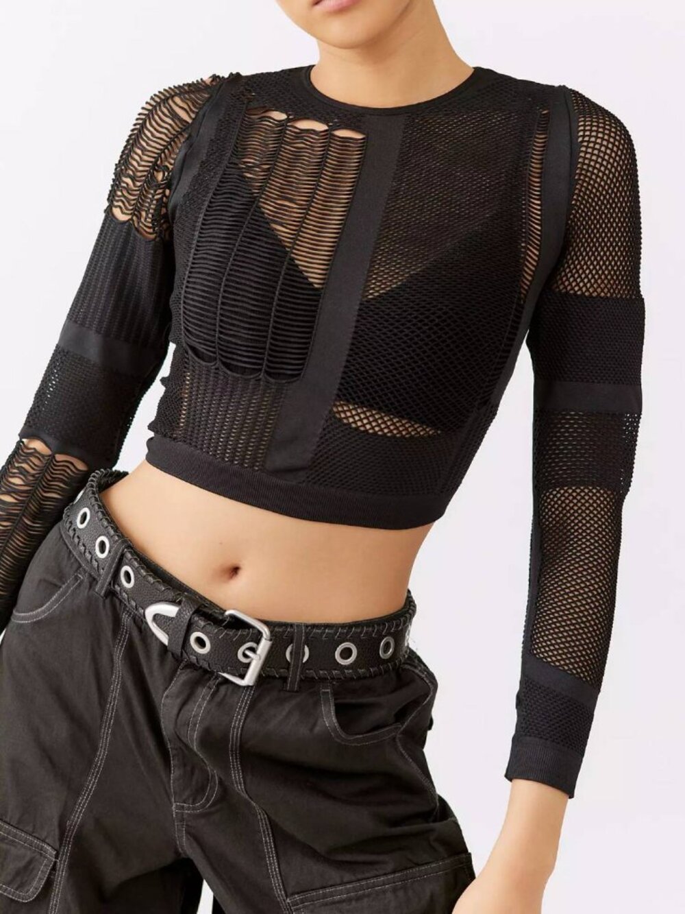 Urban Outfitters Out From Under Revved Up Semi-Sheer Mesh Top in Black